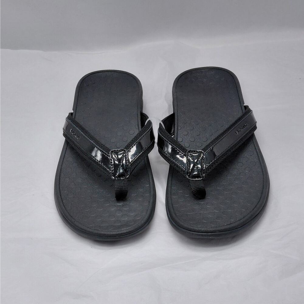 Vionic Womens Flip Flop Thong Sandals Size 7 Black Patent Comfort Vacation Shoes - Picture 10 of 10